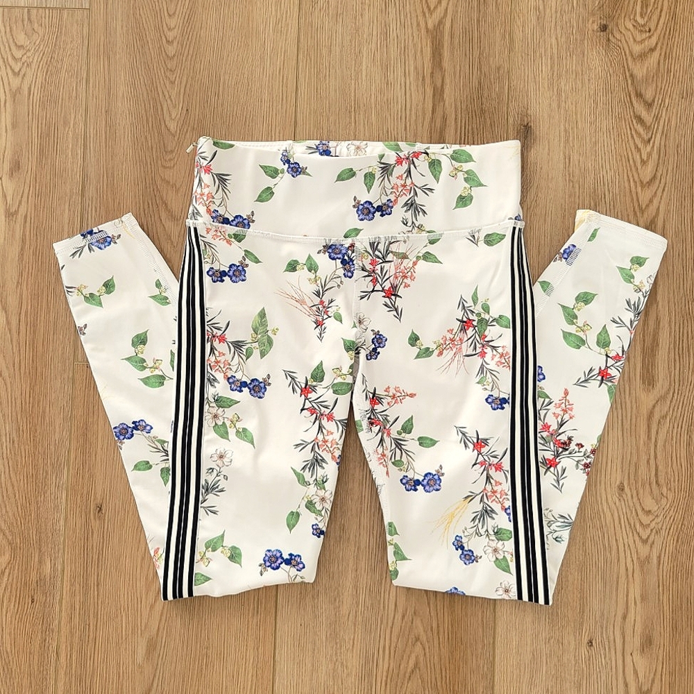 Athleta Floral Print Striped Leggings